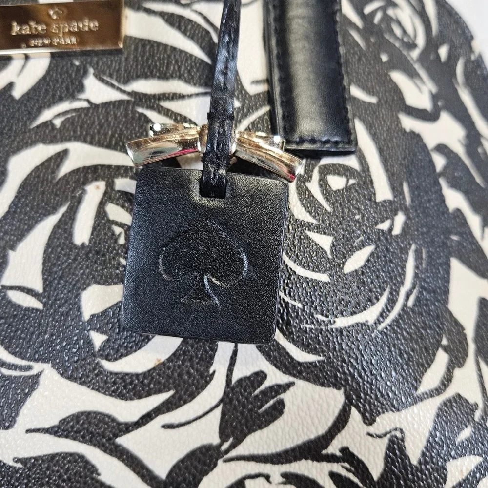 Kate Spade Rose Floral Print Satchel Black White Rachel Crossbody Bag